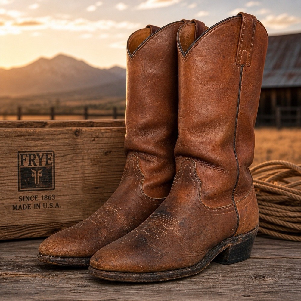 Vintage Frye Campus Boots Men's 8.5D USA 4301 Brown Leather Western Cowboy